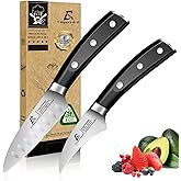 Paring Knife Set, 2PCS Small Kitchen Knives for Fruit, 3.8 Inch Fruit Knives and 2.75 Inch Bird Beak Peeling Knife, Premium Germany Stainless Steel Ergonomic Handle, Elegant Black Ideal for Gift
