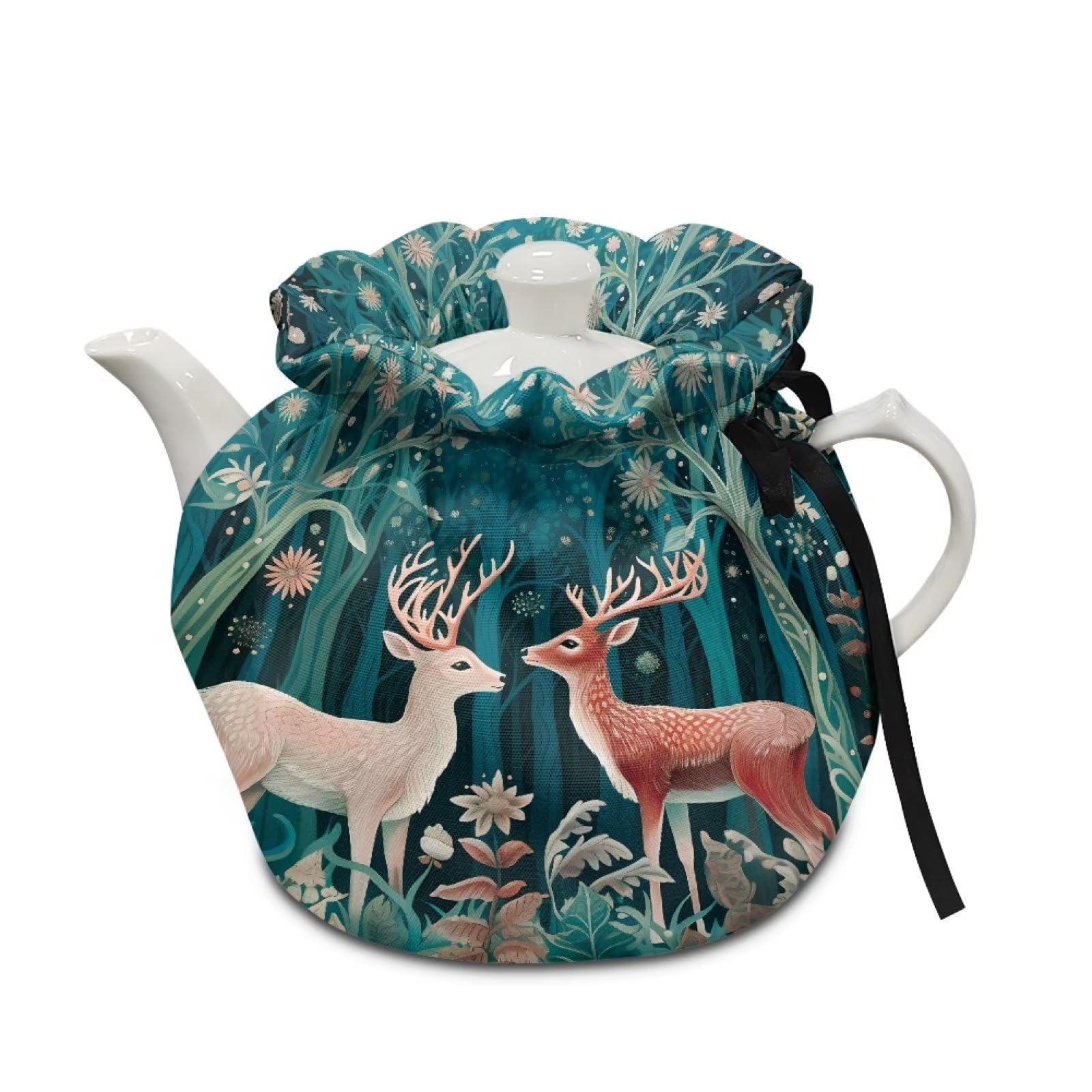 Poceacles Deer Floral Print Tea Cosy for Small Tea Pot Watercolor Breakfast Pot Cover Kitchen Home Decorative Insulation Tea Pots Cozy for Housewife, Friend, Mom