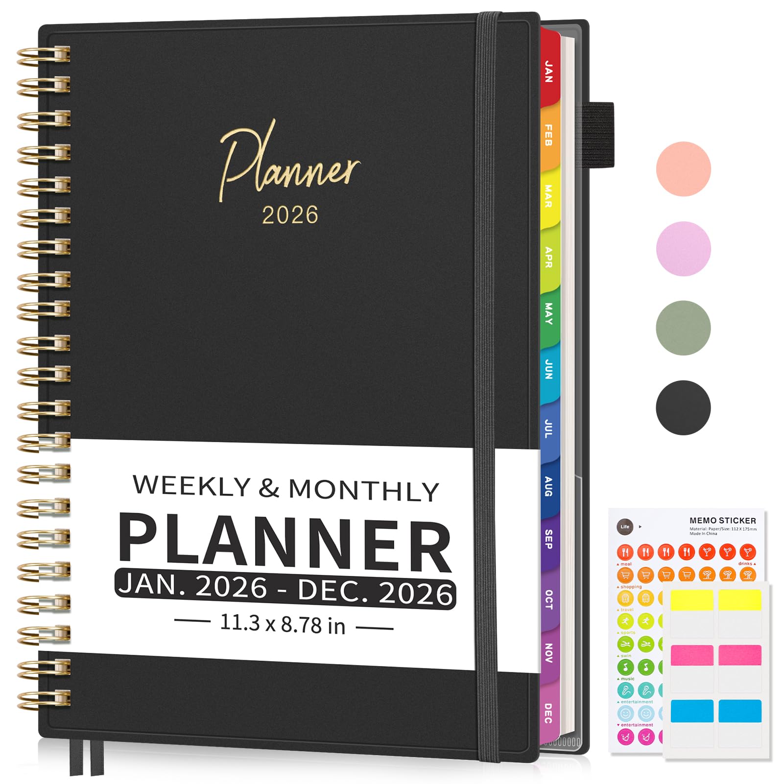 Photo 1 of EMSHOI 2026 Appointment Book, A4 15-Minute Hourly Planner, JAN 2026 - DEC 2026, Daily Weekly Monthly, 100GSM Thick Paper, PVC Cover, Colorful Tabs - for Work, School, Salon Scheduling, Black