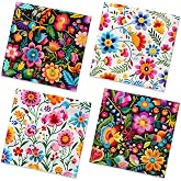 40Pcs Fiesta Napkins-Floral Cinco De Mayo Party Supplies One Napkin with 4Patterns Mexican Colorful Flower Disposable Paper Napkins