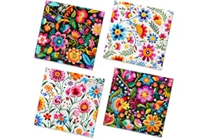 CMUSKO 40Pcs Fiesta Napkins-Floral Cinco De Mayo Party Supplies One Napkin with 4Patterns Mexican Colorful Flower Disposable Paper Napkins