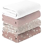 Happy Flute 4Set Muslin Swaddle Blankets–Ultra Soft Baby Blanket for Newborns,Receiving Blankets for Baby Girls & Boys–Baby Essentials 0-3 Years,40x40inches (Flower)