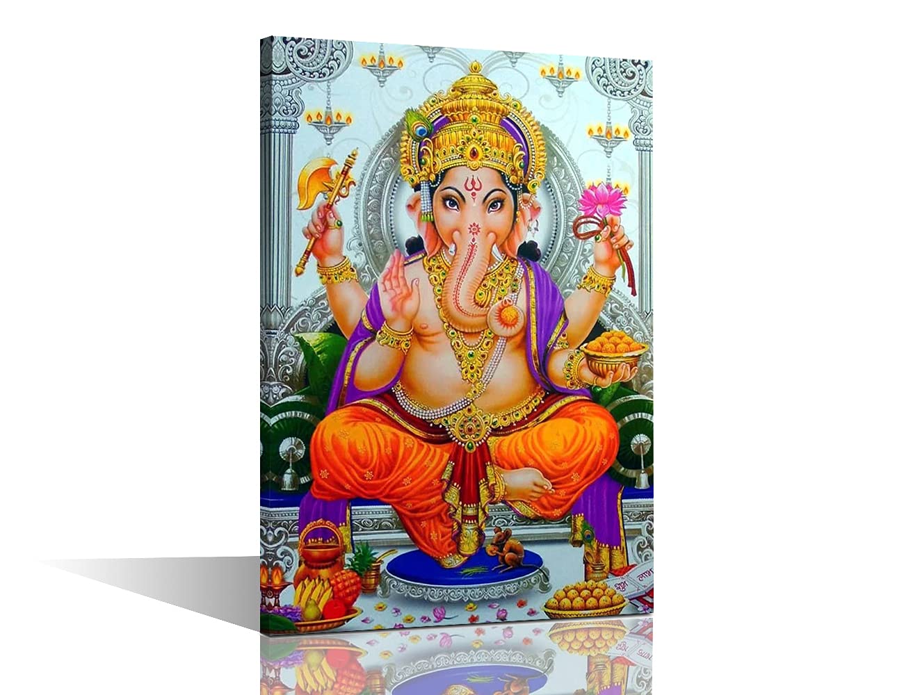 Lord Ganesha Pictures Prints on Canvas Hindu Ganesha Wall Art Home Decorations Ganpati Wall Decor for Living Room Bedroom Decoration 1 Panel Paintings Framed Ready to Hang (16''Wx 24''H)