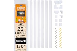 SIMPLECORD Simple Cord Cable Concealer On-Wall Cord Covers with 6, 25” Raceways – 150” Cable Management System Hides Cords, Wires for Wall TVs, Computers – White