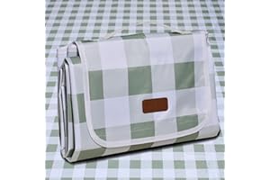 ALLBFENG 80"x60" Waterproof Sandproof Picnic Mat - Portable Foldable Outdoor Blanket for Beach, Park, Travel & Indoor Use - Lightweight Compact Design, Easy-Carry (Green&White)