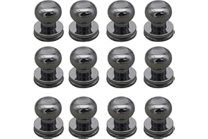 Denailey 12 Sets Solid Brass Round Head Button Stud Screw Leather Rivet Chicago Screws Button Rivets for Leather Craft Belt Wallet Handbag Repairs Decoration (Round Head Size 8mm, Shiny Gunmetal)