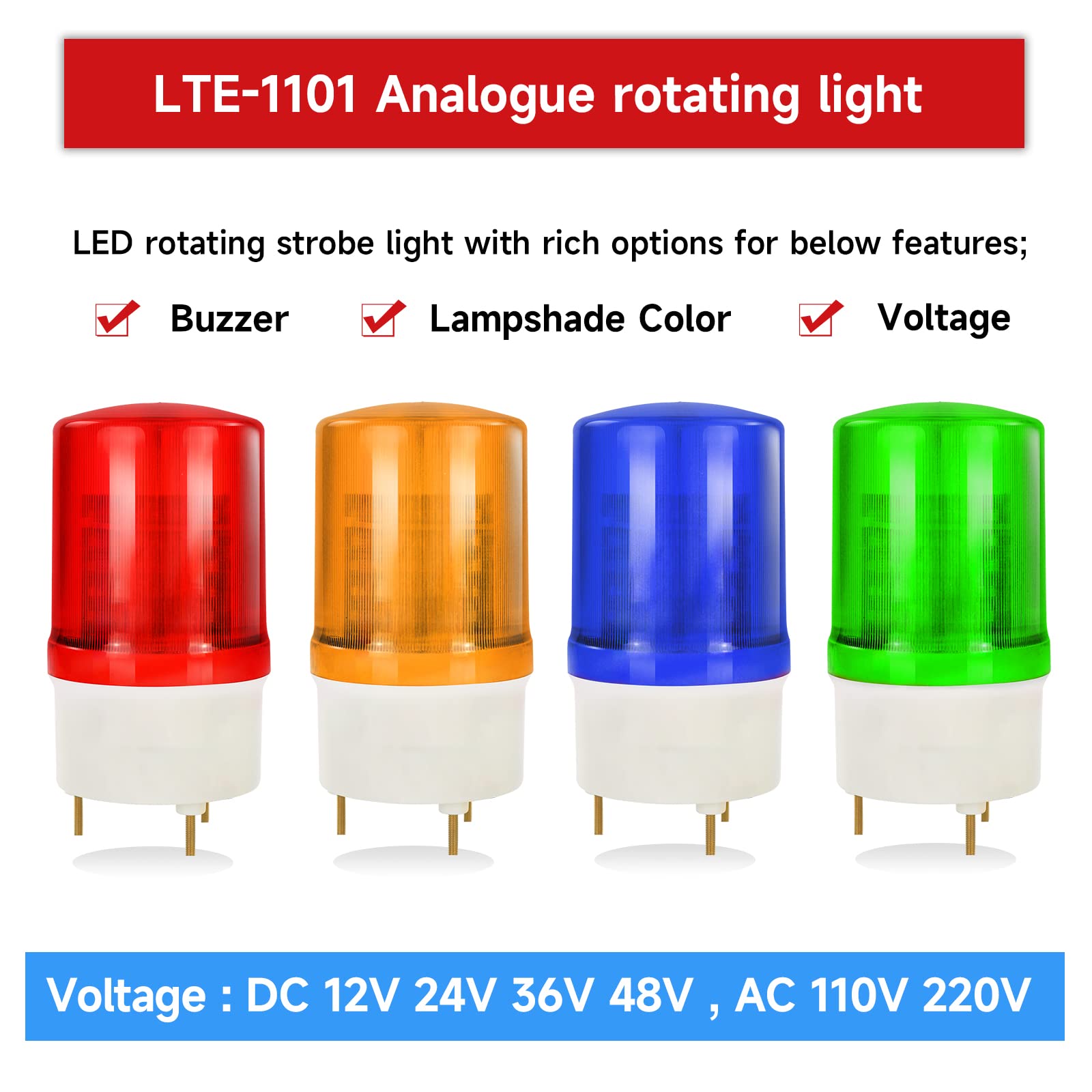 YASONG LTE-1101MJ Rotating Warning Light with 90dB Buzzer, AC110V-120V Industrial Beacon Alarm Lights Emergency Security Siren