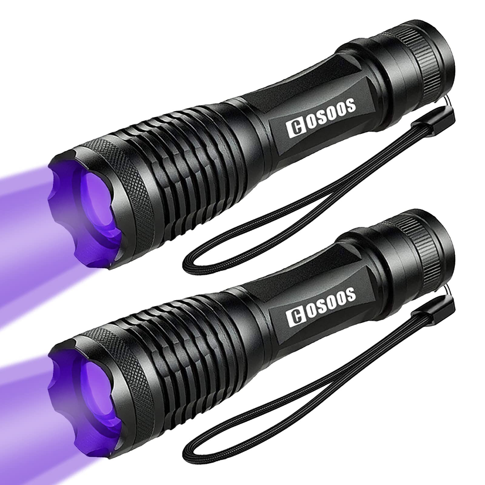 2 Pack UV Flashlight Black Lights, COSOOS Pet Urine Detectors and Tactical LED Flashlight, with 4 Light Modes 395nm Ultraviolet Blacklight for Dog/Cat Urine, Dry Stains, Scorpion. (Holster Included)