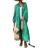 Chunoy Women Summer Long Beach Kimono Cardigans Swimsuit Cover Ups for Womens Resort Wear Swim Coverup Green