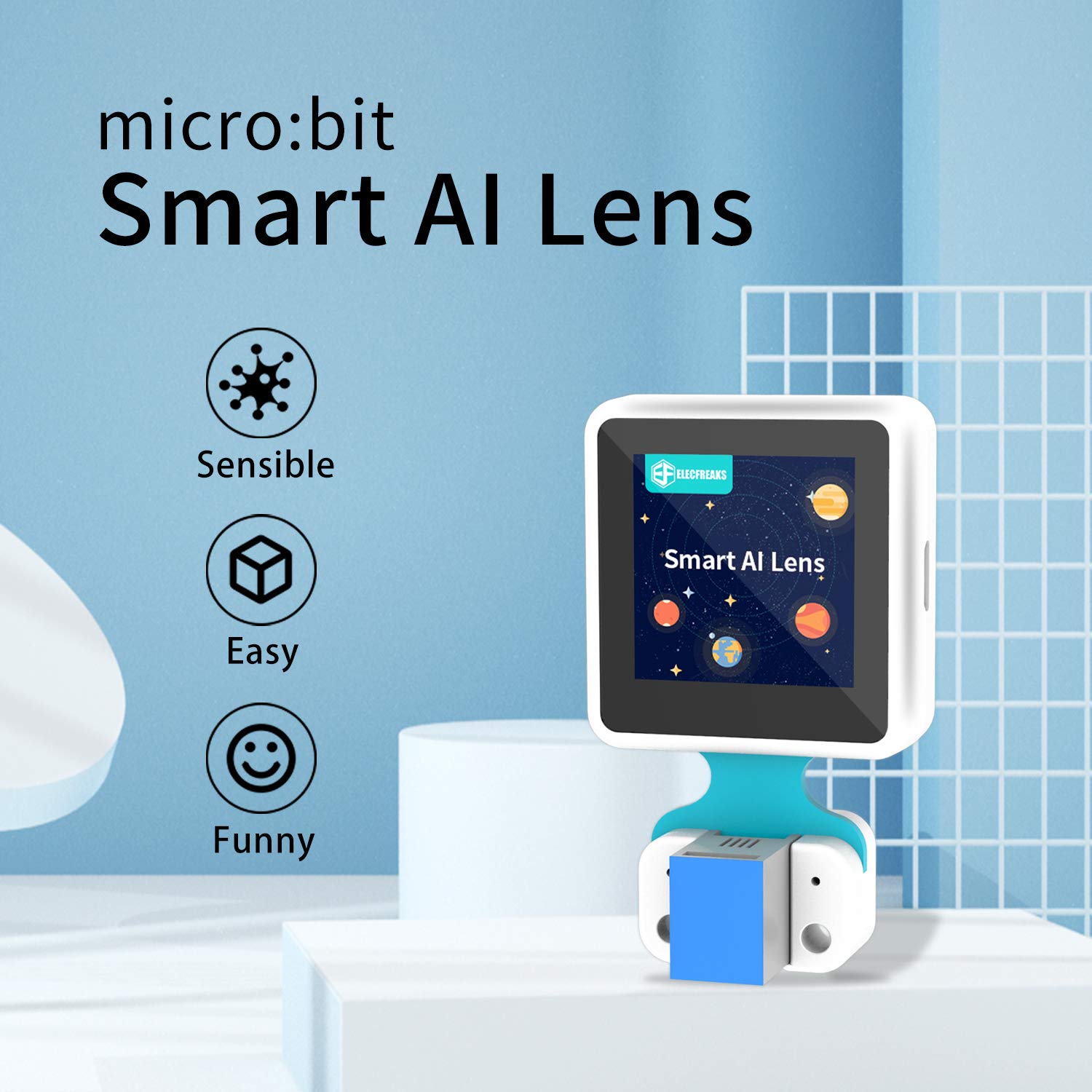 ELECFREAKS Smart AI Lens Kit Planet X Vision Sensor with Recognition Function Module and Trained Models 1.3 Inch Mini Screen Compatible with 3.3v~5v microbit Expansion Board