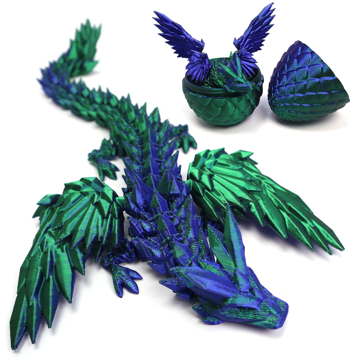 DUOCIYUAN 3D Printed Dragon in Egg, Full Articulated Crystal Dragon with Egg 3D Printed Fidget Toy Gifts for Kids and Adults for Christmas, Easter, Birthdays, Fun Desk Décor (Green Pterosaur)