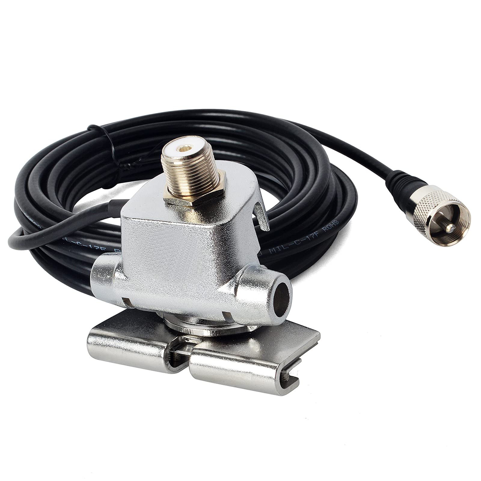 HYS Car Mount Stainless Steel Radio Antenna Clip, Hatchback Mounted Walkie-talkie Aerial Cable, with 6.4Ft of RG-58 Coax Cable