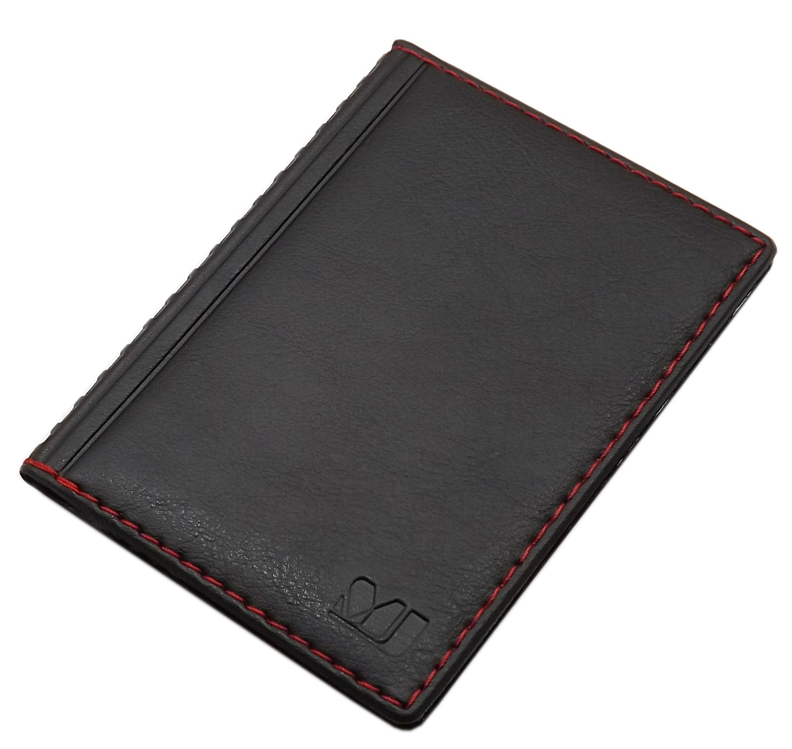 myledershop ID and Credit Card Holder with Contrast Stitching 12 Pockets (Design 4 / Black)