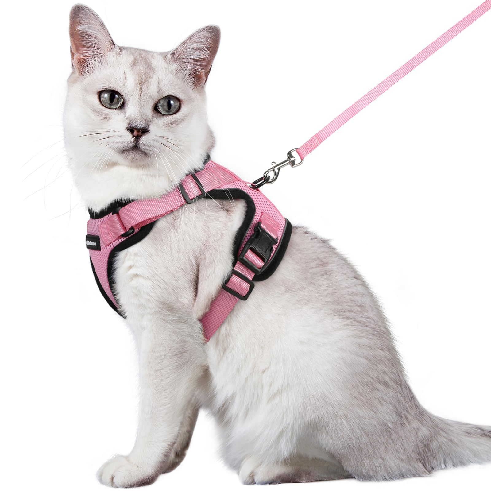 Photo 1 of rabbitgoo Cat Harness and Leash for Walking, Escape Proof Soft Adjustable Vest Harnesses for Cats, Easy Control Breathable Reflective Strips Jacket, Pink, M