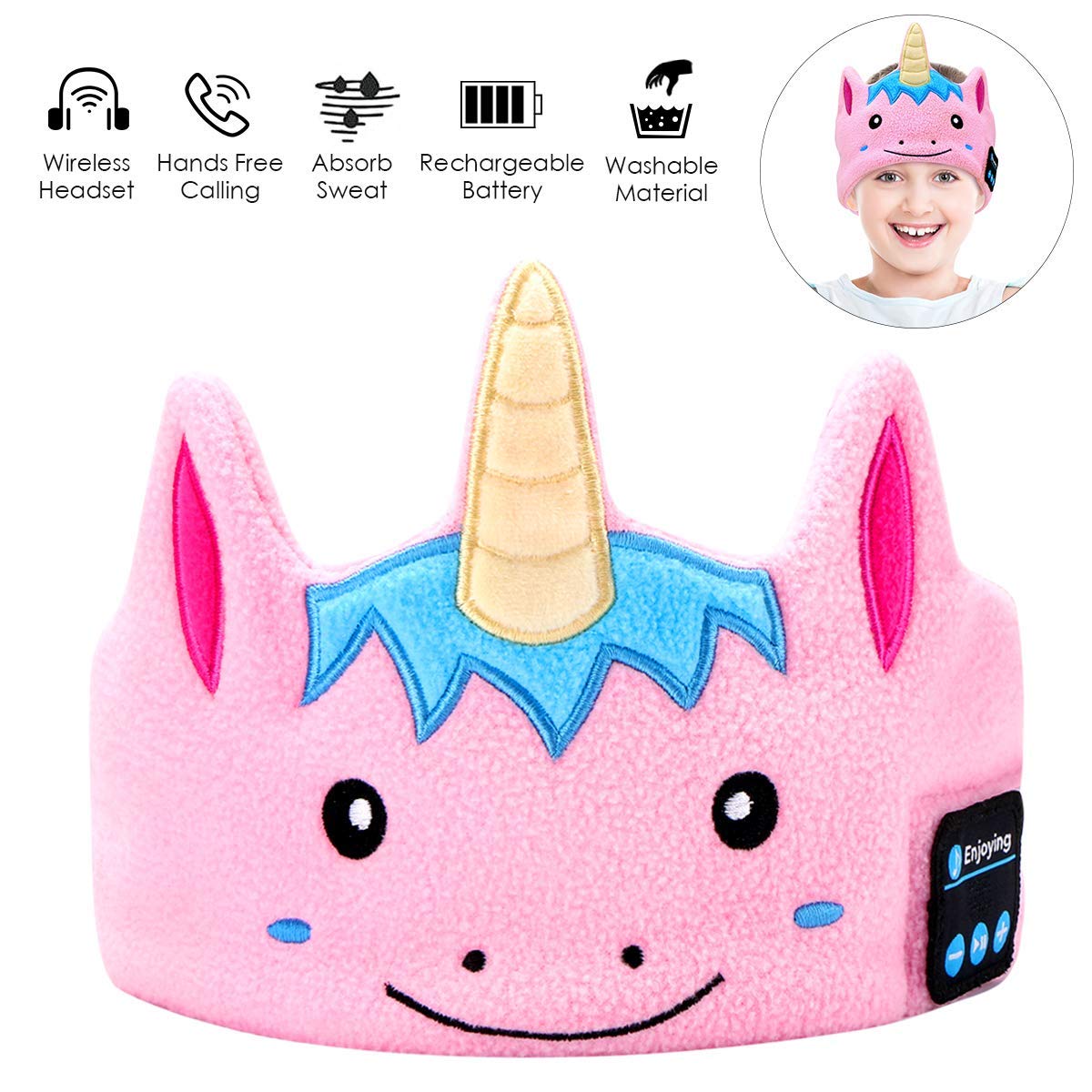 WU-MINGLU Kids Headband Headphones, Wireless Bluetooth Music Soft Fleece Headband Children\'s Headband Earphones Sleep Headphones Built-in Mic Adjustable Washable For Home, Travel