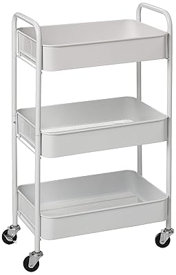 CAXXA 3-Tier Rolling Metal Storage Organizer Utility Cart, White
