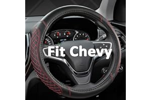 West Llama Customized Auto Car Steering Wheel Cover for Chevy Silverado,Tahoe,Equinox,Traverse,Trailblazer,Colorado (Diamond Quilted-Black+Red-Standard Size)