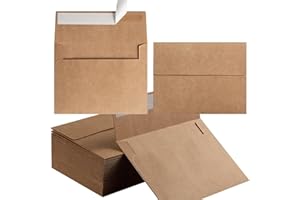 WISHOP 100 Pack Brown Invitation Envelopes Self-Adhesive for Wedding, Party Invitations, Greeting Cards, Announcements, Photos A6(4.76 x 6.50 Inches)