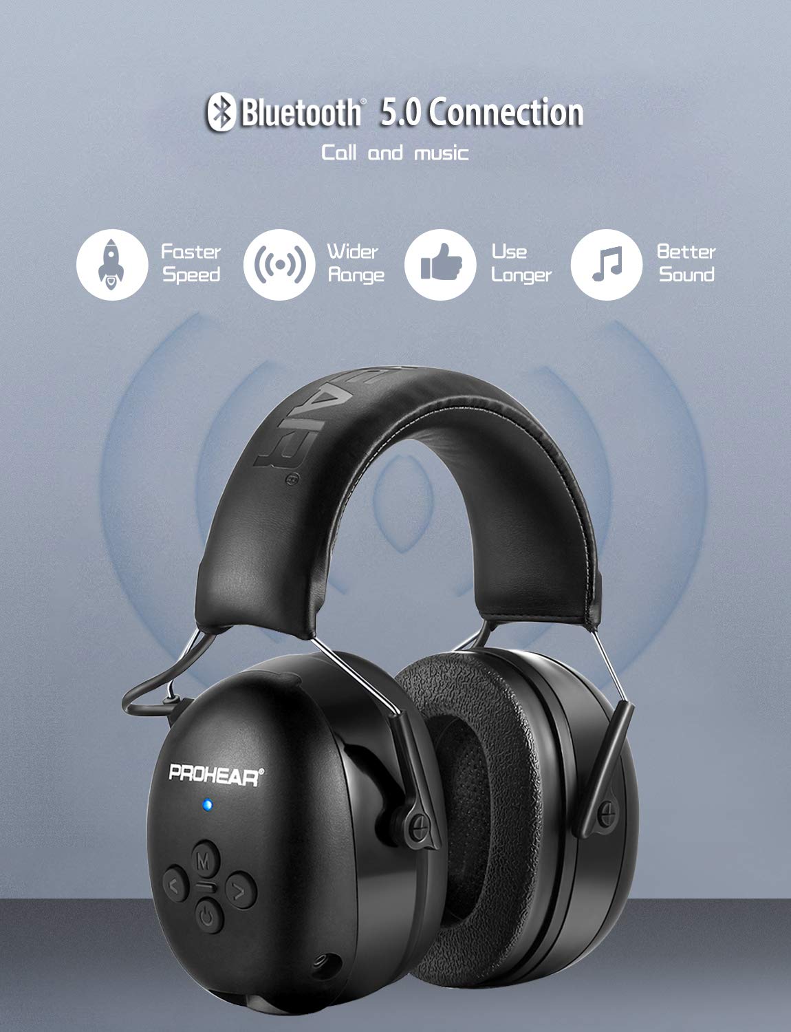PROHEAR 037 Wireless Bluetooth Ear Defenders, Rechargeable Hands-Free Calling Headset - Image 5