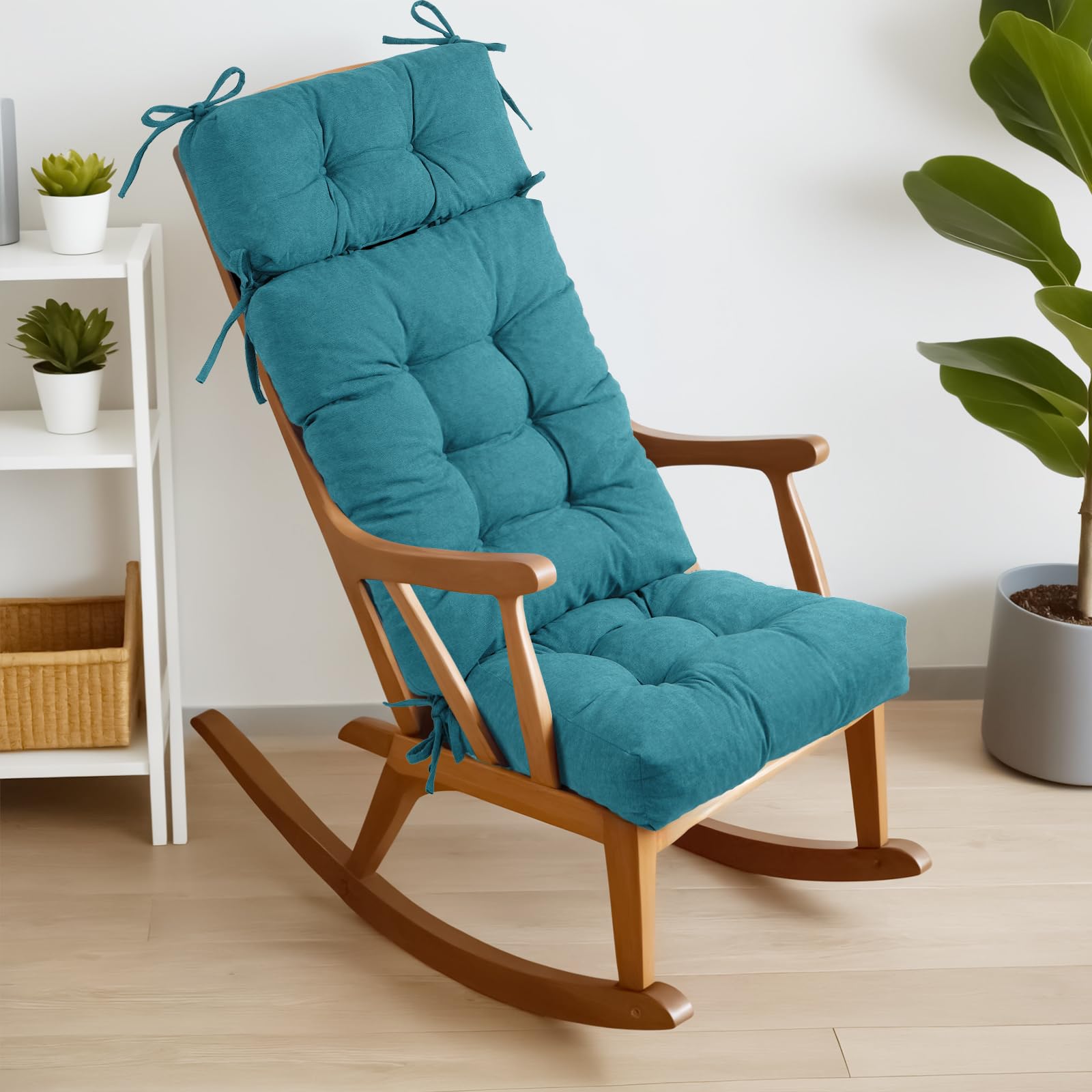 Photo 1 of Rocking Chair Cushions for Indoor Rocker, Comfortable Polyester Brushed Tufted Non-Slip Rocking Chair Pads with Ties for Adirondack, Glider Chair rocker replacement cushions, Blue, 52"x19"x4"
