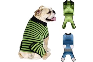 QUEARN 2 Packs Breathable Cotton Dog Recovery Suit for After Neuter Spay Abdominal Wounds Protector, Professional Anti-Licking Onesies for Male Female Pets Surgery Bandages, M Blue & Green Stripes