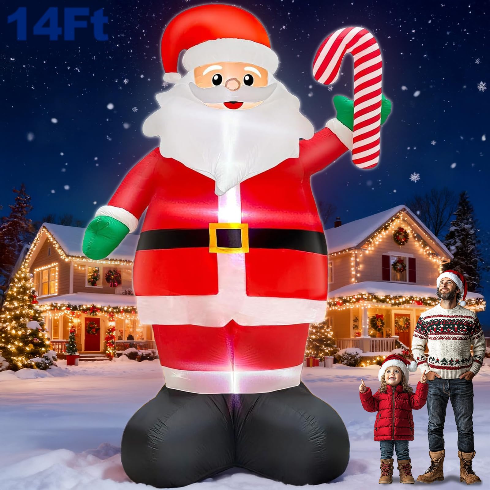 Photo 1 of 14 FT Giant Christmas Inflatable Santa Claus Outdoor Decorations,Blow Up Yard Decoration with Candy Cane Built-in LED Lights for Xmas Outside Decor Holiday Lawn Garden Party Decorations