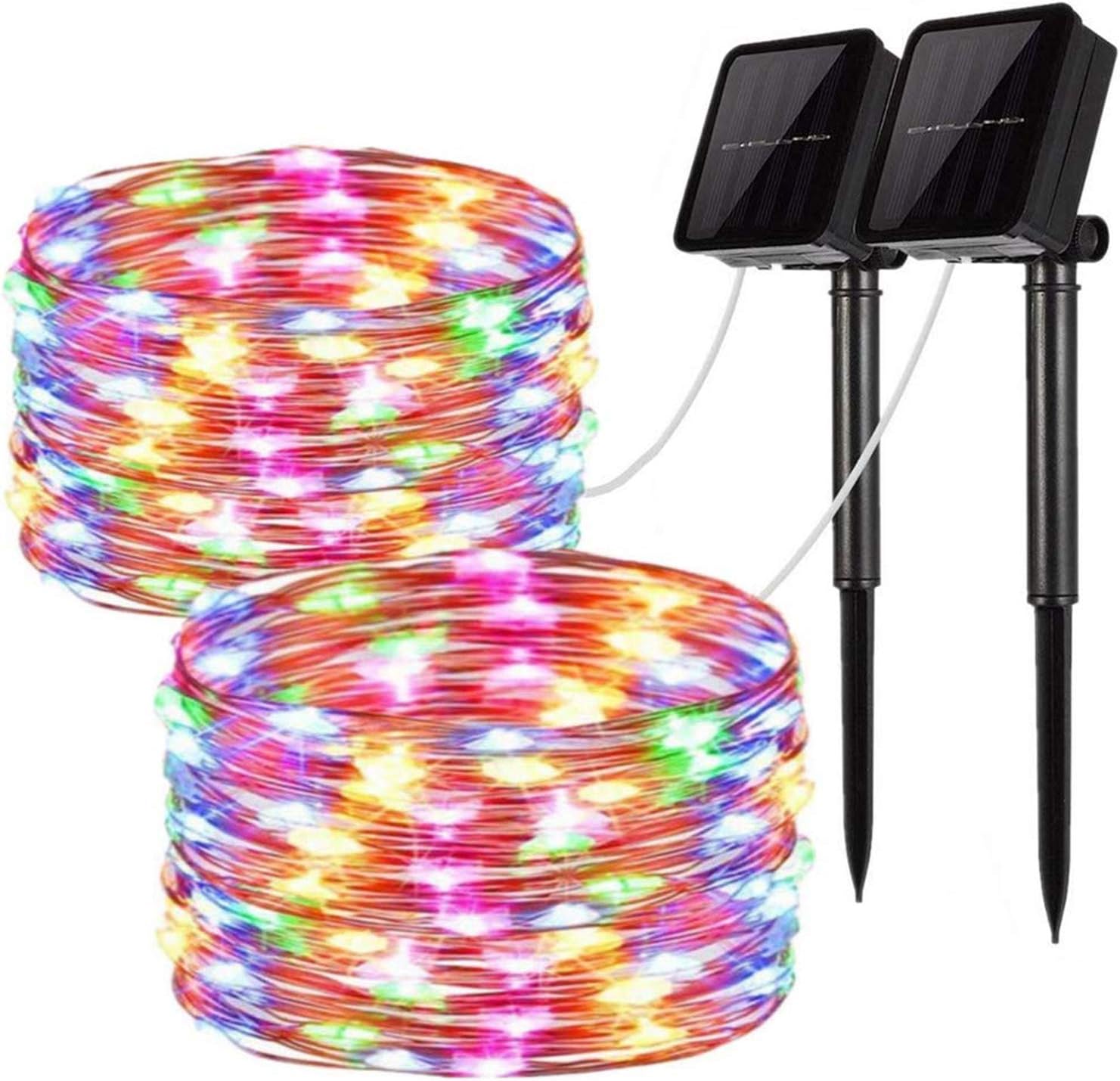 [2 Pack] Solar String Lights, 100LED 33Ft/10M Waterproof Fairy Lights Outdoor/Indoor 8 Modes Starry Lights Garden Lights Copper Wire Lighting for Wedding, Patio, Yard, Festoon, Christmas (Multicolor)