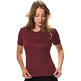 Women’s Merino Wool Short Sleeve Base Layer T-Shirt for Hiking and Travel (Large, Burgundy Wine Crewneck)
