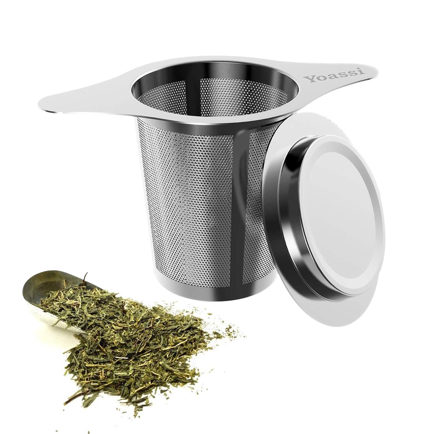Yoassi Tea Infuser, 304 Stainless Steel Tea Filter Strainer with Lid and Double Handles Perfect for Hanging on Teapots, Mugs, Cups to steep Loose Leaf Tea and Coffee