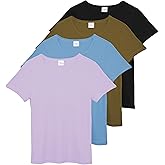 Real Essentials 4 Pack: Women's Ribbed Knit Short Sleeve Crew Neck T-Shirt (Available in Plus)