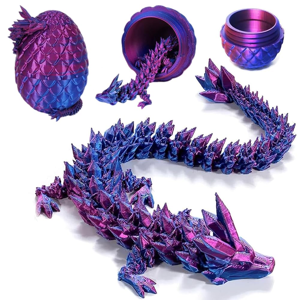 3D Dragon Egg Articulating Gemstone Crystal Dragon Figurine 3D Dragons Egg Articulated Dragon Removable Mystery Dragon Egg Easter Toy Dragon Home Office Decor Executive Desk Toys（Laser Purple）
