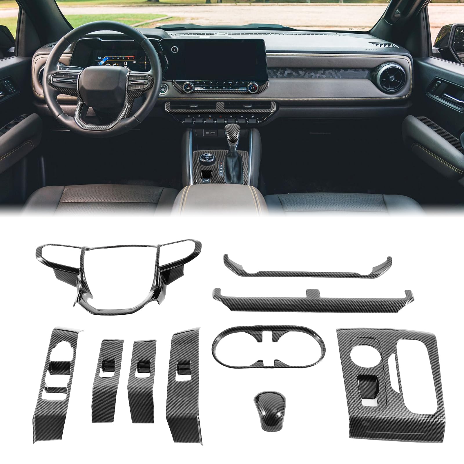 Photo 1 of Tempsnow Interior Trim for Colorado Canyon 2023-2026 Carbon Fiber Gear Shift Panel with Steering Wheel Trim