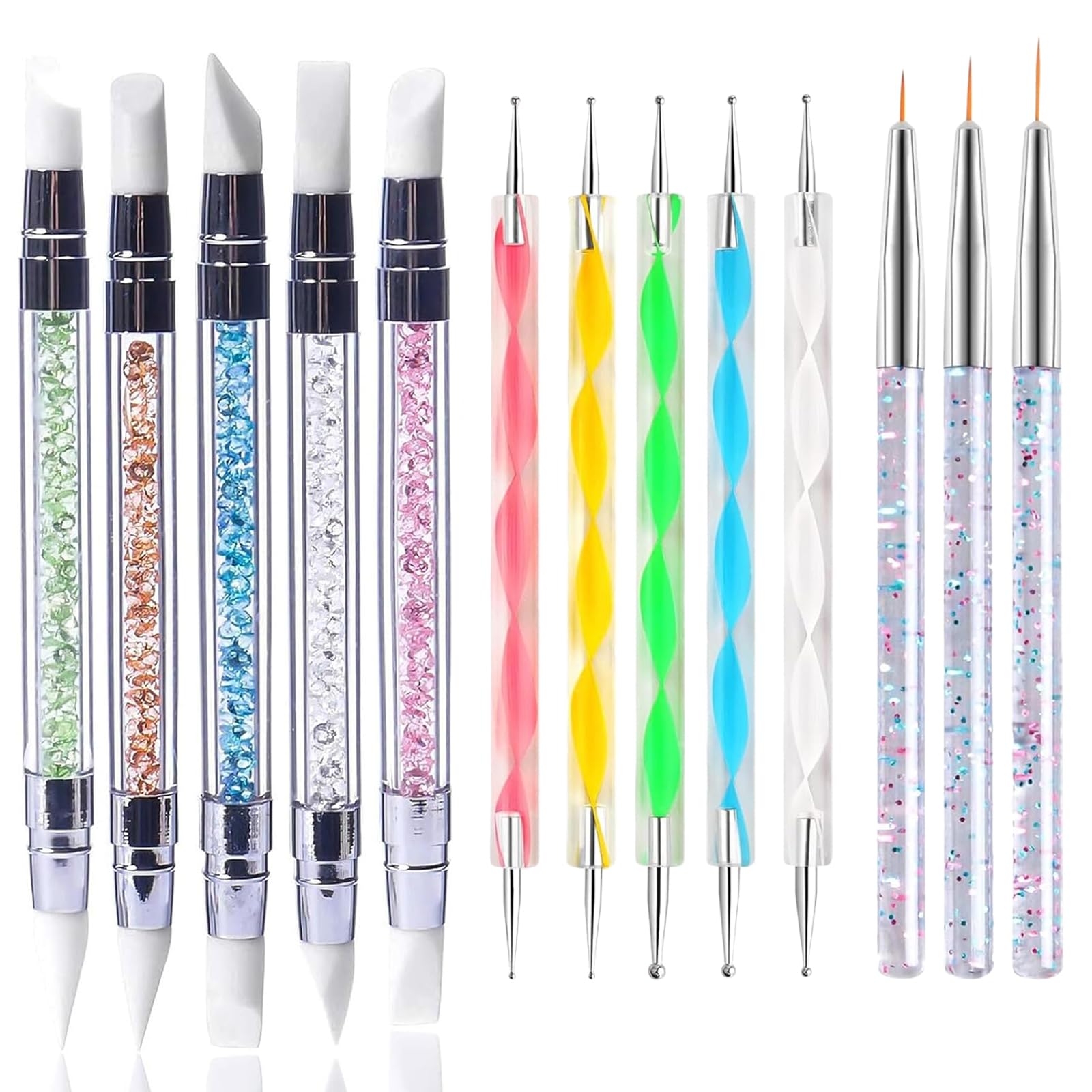 AXERHK Silicone Nail Tool, 13Pcs Nail Art Tools, 5Pcs Silicone Carving Pens, 5Pcs Dotting Pens, 3Pcs Detail Brushes, DIY Nail Art Decoration Kit