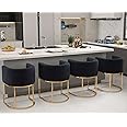 Modern Counter Height Velvet Fabric Upholstered Counter Stools Set of 4, 24 Inch Kitchen Island Stool with Gold Finish Metal Frame, Black