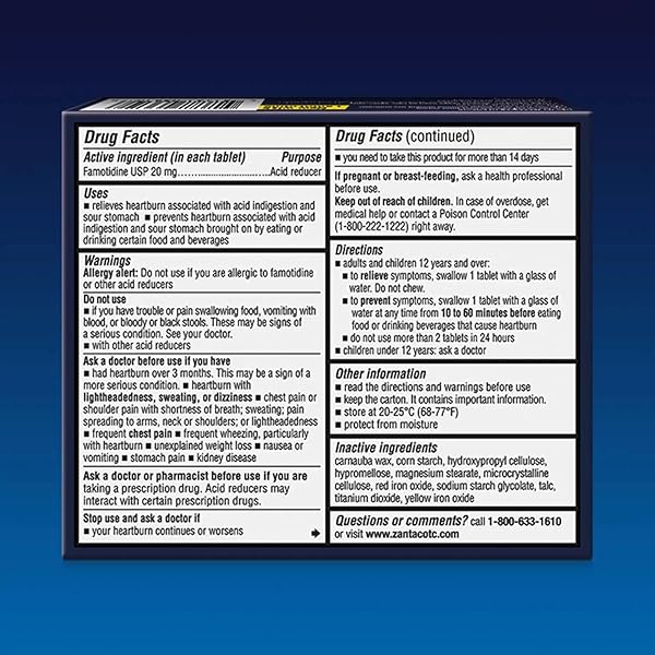 ZANTAC 360 MAXIMUM STRENGTH TABLETS, 8 COUNT, HEARTBURN PREVENTION AND RELIEF, 20 MG TABLETS