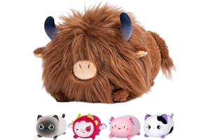 Mewaii Cute Highland Cow Plush Pillow, Highland Cow Stuffed Animals Toy, Fluffy Cattle Plushie Doll, Soft Cuddle Pillow, Brown Plushies Gifts for Girls & Kids(8 Inch)