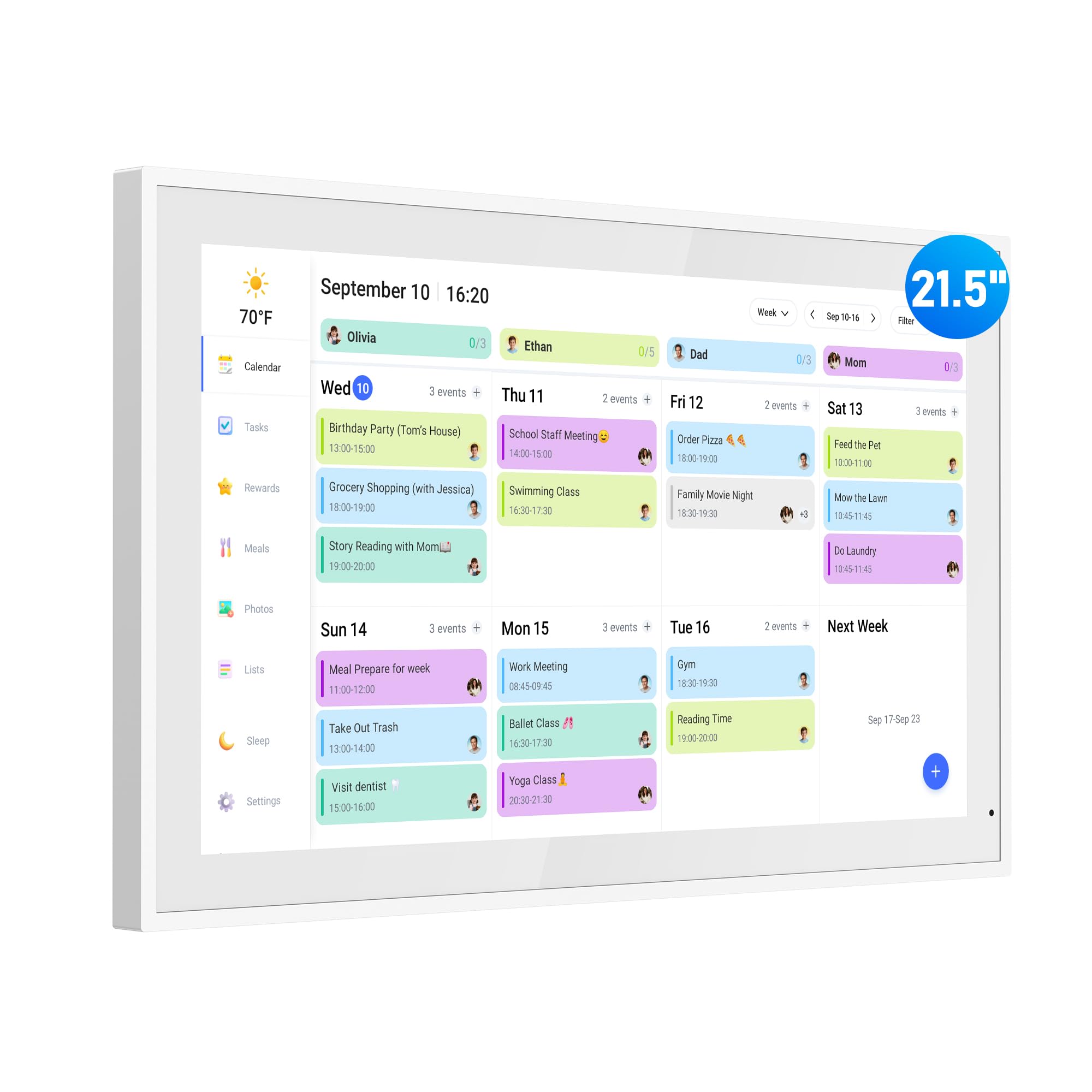 Digital Calendar, 21.5 Inch Electronic Calendar & Chore Chart, Smart Family Organizer with Interactive Touchscreen Display, Wall Mount or Desk Mount in Portrait or Landscape