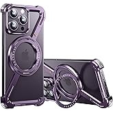 OATSBASF Minimalist Phone Case Compatible with iPhone 14 Pro Max 6.7", 360° Rotation Kickstand Aluminum Metal Frameless Design Bumper Z Case, Protective Shock Grade Shell, Purple