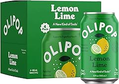OLIPOP Prebiotic Soda Pop, Lemon Lime, Prebiotics, Botanicals, Plant Fiber, 12 fl oz (4 Cans)