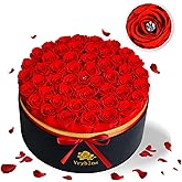Vryblos 50 Forever Red Roses in a Box Preserved Flowers 100% Real Immortal Rose for Delivery Graduation Birthday Home Decor Flower Eternal Rosas for Her Women Mom Wife Girlfriend
