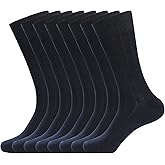 WANDER Mens Dress Socks Double Needle Rib Cotton Solid Premium Socks Lightweight Classic Business Socks 6/8 Pairs 7-12/13-15