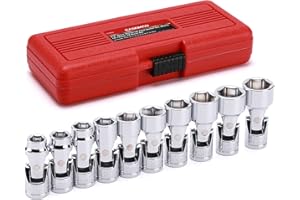CASOMAN 3/8" Drive Universal Joint Socket Set- 10 Piece Flex Socket Set, 6-Point, Cr-V, Metric, 10-19mm
