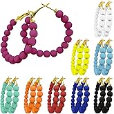 Beaded Hoop Earrings for Women Bohemian Circle Round Bead Earrings Colorful Vintage Acrylic Beads Dangle Earrings