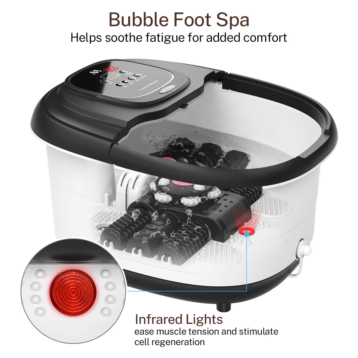 Foot Spa Misiki Foot Bath Massager with Heat & 3 Automatic Modes and 4 Motorized Massage Rollers, Adjustable Time & Temperature, O2 Bubbles, Rotating Pedicure Stone for Relieve Foot Pressure: Beauty