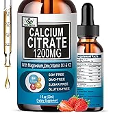 Calcium Citrate Supplement,1200mg Calcium with Vitamin D3 Drops for Bone,Teeth,Colon,Cardiovascular Health,High Absorption Liquid Calcium Magnesium Citrate 400mg Plus Zinc Vitamin K2,Vegan,30 Servings