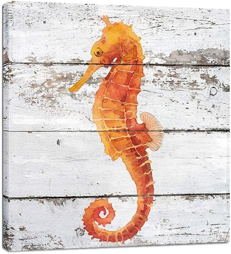 Amazon Boluo キャンバス絵画 オーシャンウォールアート レッドコーラルジェリーフィッシュ タツノオトシゴ フレームプリント ヴィンテージホームデコレーション 12x12 Seahorse 12 X12 アートフレーム ポスター オンライン通販