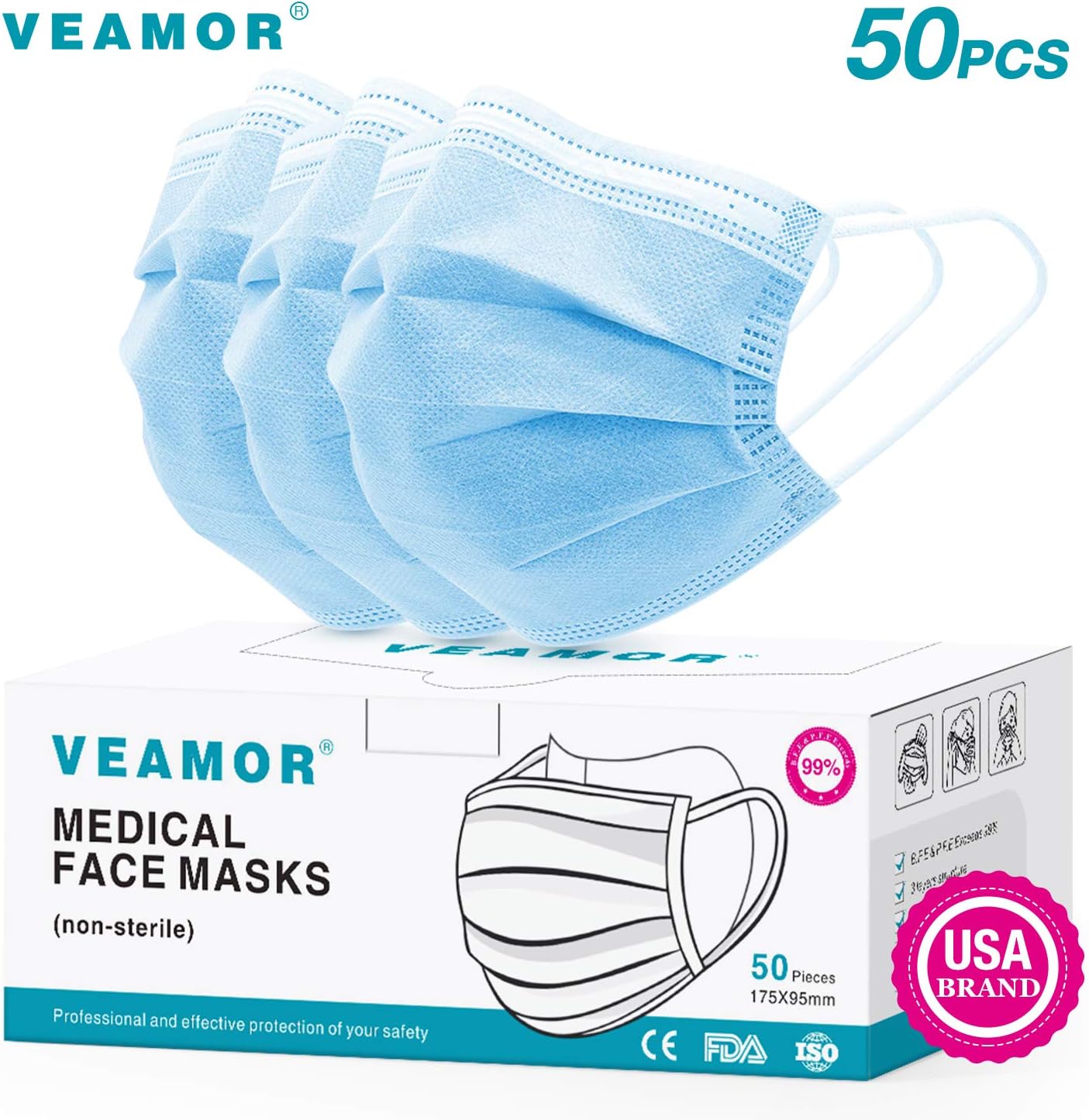 50 Pcs Disposable Medical Face 𝐌𝐀𝐒𝐊 - Anti-Dust Filter, Breathable,Protection and Personal Health Professional, 3 Layers of Purifying, Cotton