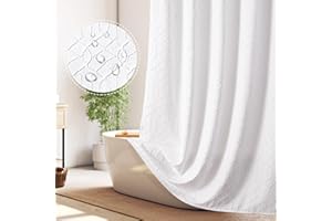 OWENIE White Shower Curtain for Bathroom, 3D Embossed Geometric Polyester White Water-Proof Fabric Shower Curtains, Modern Luxury Elegant Innovative Design Hotel Style, 72 x 72 Inch