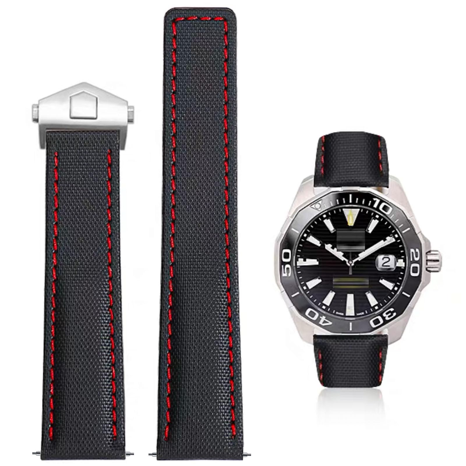 Photo 1 of Nizonlaie Nylon Leather Watch Band Quick Release Waterproof Oxford Fiber Nylon Genuine Leather Deployant Watch Band Strap Nylon Leather Universal Replacement Bracelet Strap 20mm 22mm for Men Women
