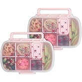 Paris Hilton 2-Pack Bento Style Snack Boxes, 7-Compartment Lunch Containers with Built-In Phone Stand, Removable Dividers and Dip Containers, Pink Bow Print